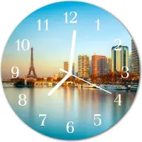 Tulup Glasuhr Wanduhr Küchenuhr Echt-Glas 30fi cm Eiffelturm Paris mehrfarbig