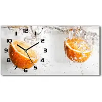 Tulup Wanduhr aus Glas – 60x30 cm - Glasbild - Glasuhr - Gehärtetes Glas - schwarze-zeiger - Orangen unter Wasser