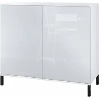 Vladon Kommode Skadu V3, Moderner Küchenschrank mit 2 großen Türen Weiß matt / Weiß Hochglanz (92,5 x 83.5 x 35)