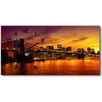 Tulup Wanduhr aus Glas – 60x30 cm - Glasbild - Glasuhr - Gehärtetes Glas - schwarze-zeiger - Brooklyn Brücke