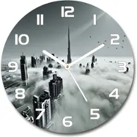 Tulup Wanduhr aus Glas 30fi Glasbild Glasuhr Gehärtetes Glas - weisse-zeiger - Fog over Dubai