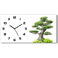 Tulup Wanduhr aus Glas – 60x30 cm - Glasbild - Glasuhr - Gehärtetes Glas - schwarze-zeiger - Bonsai Baum