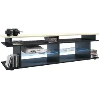 Vladon TV Board Movie V3 Game On 138,5 x 39 x 37,5 cm inkl. LED-Beleuchtung Blau, Korpus in Schwarz matt, Game Aufsatz in Creme Hochglanz