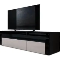 Vladon Lowboard Valencia, Germany, TV-Kommode mit 1 offenem Fach und 2 Klappen, Schwarz matt/Sandgrau Hochglanz/Schwarz Hochglanz (155 x 46 x 40 cm)