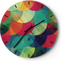 ARTTOR Wanduhr - Rund - Glasuhr - Farben Räder Abstraktion - 30x30cm - Schleichendes Uhrwerk - Lautlos - zum Aufhängen bereit - Dekoration Modern - Wanddekoration aus Glas - C3AR30x30-4701
