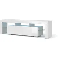 Homlando TV-Schrank 160 cm WEIß MATT (Körper), WEIß GLANZ (Fronten) + LED Beleuchtung