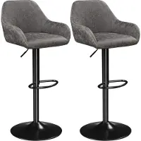 Yaheetech 2er Set Barhocker, Barstuhl Tresenhocker Hocker mit Rückenlehne, Bistrohocker drehbar, aus Kunstleder und Metall, höhenverstellbar Grau