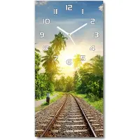 Tulup Wanduhr aus Glas – 30x60 cm - Glasbild - Glasuhr - Gehärtetes Glas -Eisenbahnschienen