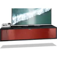Vladon TV Board Lana 140 Hängeschrank Lowboard 140 x 29 x 37 cm, Germany, Korpus in Schwarz matt, Fronten in Bordeaux Hochglanz | Große Farbauswahl