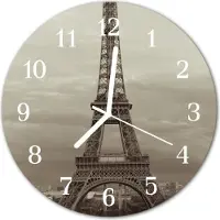 Tulup Glasuhr Wanduhr Küchenuhr Echt-Glas 30fi cm Eiffelturm grau