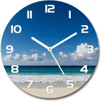 Tulup Wanduhr aus Glas 30fi Glasbild Glasuhr Gehärtetes Glas - weisse-zeiger - Seychelles beach