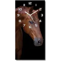 Tulup Wanduhr aus Glas – 30x60 cm - Glasbild - Glasuhr - Gehärtetes Glas -Braunes Pferd