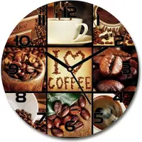 Tulup Wanduhr aus Glas 30fi Glasbild Glasuhr Gehärtetes Glas - schwarze-zeiger - Coffee collage