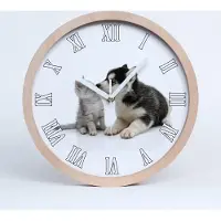Tulup Holzuhr 20fi cm wanduhr - weiße Spitzen - Hund und Katze