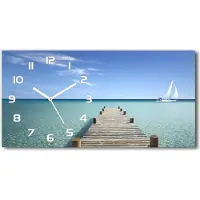 Tulup Wanduhr aus Glas – 60x30 cm - Glasbild - Glasuhr - Gehärtetes Glas - weisse-zeiger - Holzsteg