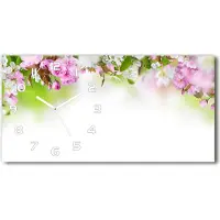 Tulup Wanduhr aus Glas – 60x30 cm - Glasbild - Glasuhr - Gehärtetes Glas - weisse-zeiger - Frühlingsblumen