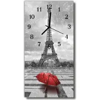 Tulup Glasuhr Wanduhr Küchenuhr Echt-Glas 30x60 Eiffeltower Mehrfarbig