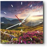 ARTTOR Wanduhr - Quadrat - Glasuhr - Gebirge Wiese Landschaft Wald - 40x40cm - Schleichendes Uhrwerk - Lautlos - zum Aufhängen bereit - Dekoration Modern - Wanddekoration aus Glas - C3AC40x40-3152