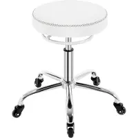 Woltu Rollhocker höhenverstellbar, Bürohocker 360° drehbar, rund, Kunstleder : Weiß Farbe: Weiß