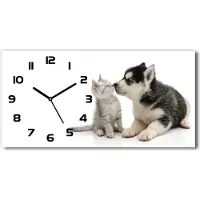 Tulup Wanduhr aus Glas – 60x30 cm - Glasbild - Glasuhr - Gehärtetes Glas - schwarze-zeiger - Hund und Katze