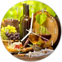 Tulup Glasuhr Wanduhr Küchenuhr Echt-Glas 30fi cm Wein Trauben mehrfarbig