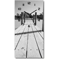 Tulup Wanduhr aus Glas – 30x60 cm - Glasbild - Glasuhr - Gehärtetes Glas -Hölzerner Pier