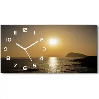 Tulup Wanduhr aus Glas – 60x30 cm - Glasbild - Glasuhr - Gehärtetes Glas - weisse-zeiger - Sonnenuntergang Meer
