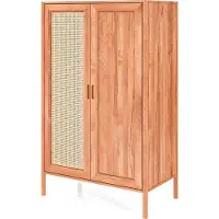 Natur24 Kleiderschrank Zola Kernbuche massiv mit Rattan 108x175 cm mit 2 Türen
