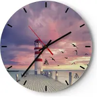 ARTTOR Wanduhr - Rund - Glasuhr - Laterne Meer Küste - 30x30cm - Schleichendes Uhrwerk - Lautlos - zum Aufhängen bereit - Dekoration Modern - Wanddekoration aus Glas - C3AR30x30-4978