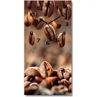 Tulup Wanduhr aus Glas – 30x60 cm - Glasbild - Glasuhr - Gehärtetes Glas -Körner Kaffee