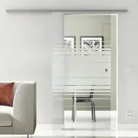 Levidor Glasschiebetür Komplettset 65 x 205 cm Hamburg Edelstahl mit Griffmuschel und SoftClose