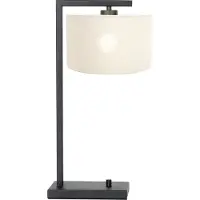 Steinhauer Tischleuchte Stang 1-flammig Mattschwarz mit weißer Schirmpe 20x14cm