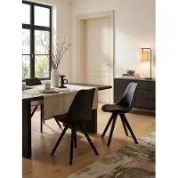 KADIMA DESIGN 2er Set Retro Esszimmerstuhl Schwarz mit Schwarzen Beinen, Polsterstuhl Skandinavisch Rückenlehne, Küchenstuhl Kunstleder gepolstert