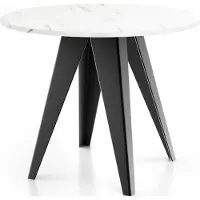 WFL GROUP Esstisch Glory im Industriestil - Moderner, Runder Tisch in Weißer Marmoroptik - Ausziehbar von 100 cm bis 140 cm, Pulverbeschichtete Metallbeine - Marmor Weiß