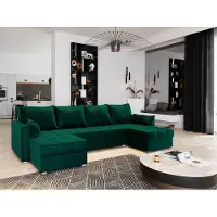 Masseno Ecksofa NAKO mit Schlaffunktion U-Form, Sofa mit Bettkasten, Wohnzimmersofa, Couch, Soffa, Bettsofa, Couchgarnitur- Grün, KRONOS 19
