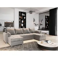 Masseno Ecksofa NAKO mit Schlaffunktion U-Form, Sofa mit Bettkasten, Wohnzimmersofa, Couch, Soffa, Bettsofa, Couchgarnitur- Beige, PAROS 02
