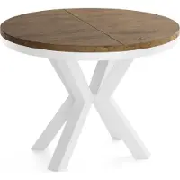 WFL GROUP Runder Ausziehbarer Esstisch im Loft-Stil - Industrieller Tisch mit Weißen Metallbeinen - Platzsparender Tisch für Wohnzimmer - Lefkas Eiche - 120 bis 200 cm