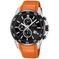 Festina F20330/4 Chronograph Uhr Herrenuhr Silikon Chrono Datum Orange