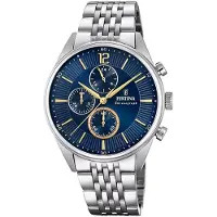 Festina Chronograph "Timeless Chronograph", blau (silberfarben, blau, blau), Armbanduhren, Herren, silberfarben, Chronograph, Armbanduhr, Quarzuhr, Herrenuhr, Stoppfunktion, Edelstahlarmband