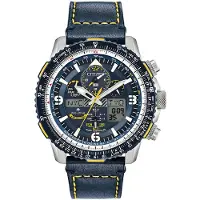 Citizen Funkchronograph "Promaster Skyhawk "Blue Angels", blau (dunkelblau, dunkelblau), Armbanduhren, Herren, silberfarben, Funkchronograph, Armbanduhr, Herrenuhr, Solar, Stoppfunktion, Lederarmband