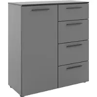 Novel Kommode SOUL Basaltgrau 99,8 cm H x 90 cm B, 4 Schubladen, 1 Drehtür, Softclose, Metallgriffe schwarz mattiert