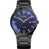 Bering Herren Armbanduhr Solar 39 mm Slim Design Armband Titanband mit Titanelementen 15239-727