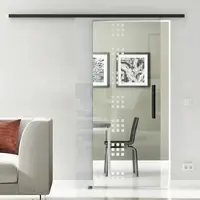 Levidor Glasschiebetür Komplettset 65 x 205 cm Stuttgart Schwarz mit Stangengriff und SoftClose