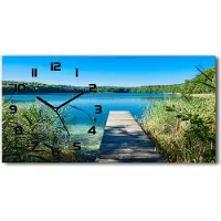 Tulup Wanduhr aus Glas – 60x30 cm - Glasbild - Glasuhr - Gehärtetes Glas - schwarze-zeiger - Pier am See