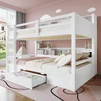 SUCCESS COURIER Etagenbett, 90×200 cm, Einzel-Kinderbett mit Schubladen & Staufächern, ohne Matratze, Weiß