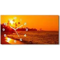 Tulup Wanduhr aus Glas – 60x30 cm - Glasbild - Glasuhr - Gehärtetes Glas - weisse-zeiger - Sonnenuntergang am Strand