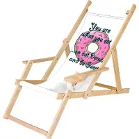Ferocity Holz Liegestuhl Klappbar Klappliegestuhl mit Armlehne und Getränkehalter Strandstuhl Motiv Donut You are what you eat [119]