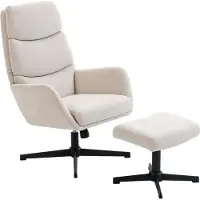 Dopwii Polstersessel mit Fußhocker, Lounge-Sessel mit hoher Rückenlehne, Metallbasis, für Wohnzimmer, Schlafzimmer, Beige