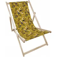 AllBags Liegestuhl klappbar aus Holz mit gelbem folkloristischem Wiesenmotiv – Klappstuhl Klappliege Sonnenstuhl Strandstuhl Gartenliege