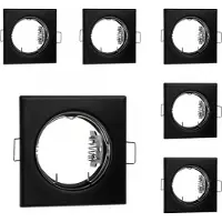LUMILED 6x Einbaustrahler feste flach Spots für LED oder Halogen Einbauleuchten Einbaurahmen eckig stahl Einbauspots Downlight Schwarz
